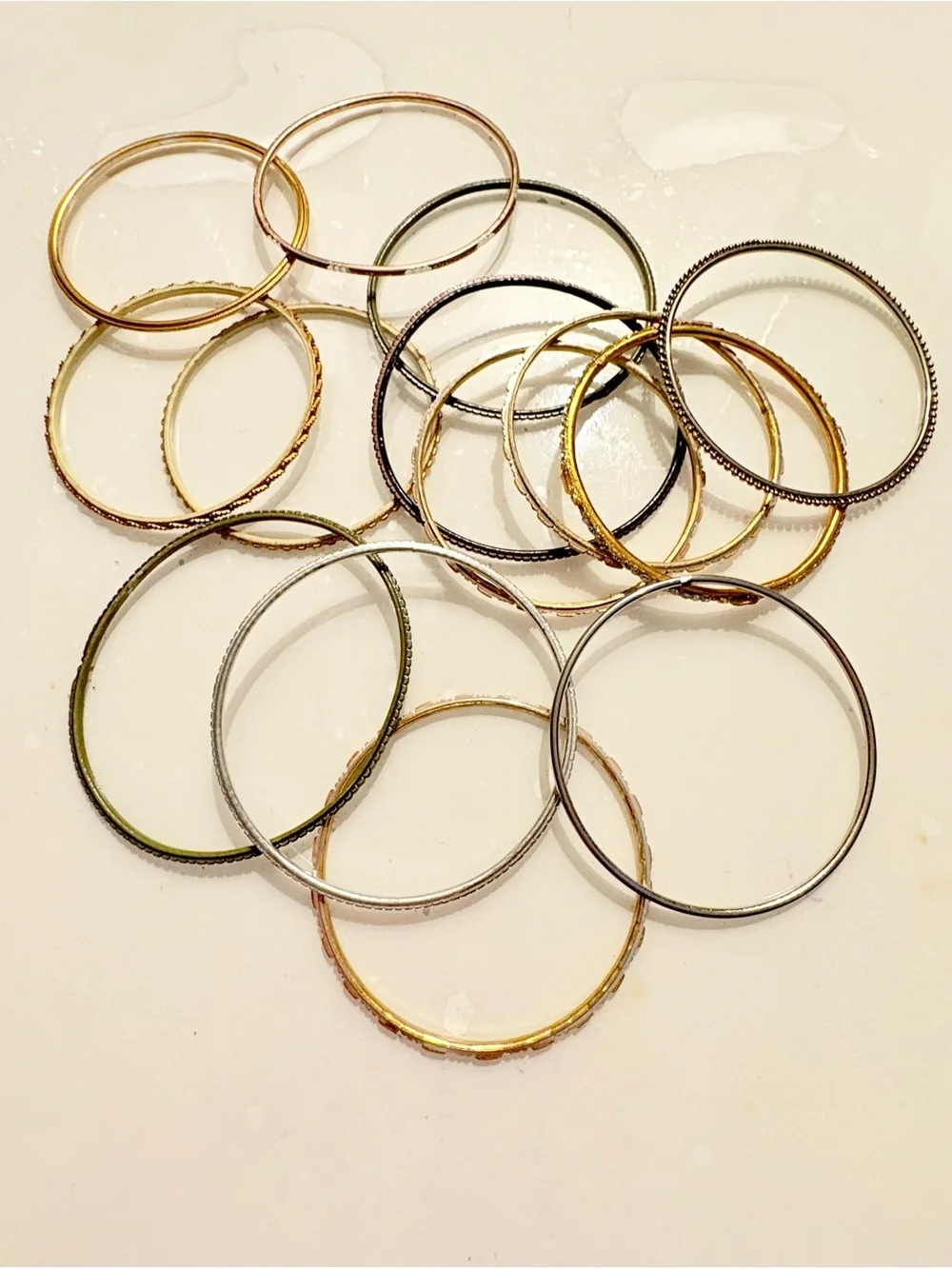 Stackable Mixed-Metal Bangle Bracelet Set - Gold, Rose Gold & Silver Set of 13